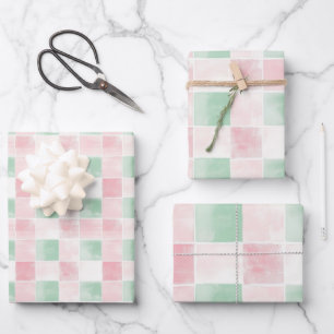 Pink Green Retro Pattern Christmas Wrapping Paper Sheets