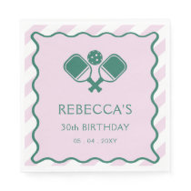 Pink Green Retro Pickleball 30th Birthday Napkins