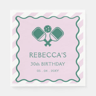 Pink Green Retro Pickleball 30th Birthday Napkins