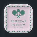 Pink Green Retro Pickleball 30th Birthday Paper Plates<br><div class="desc">Pink Green Retro Pickleball 30th Birthday Plates</div>
