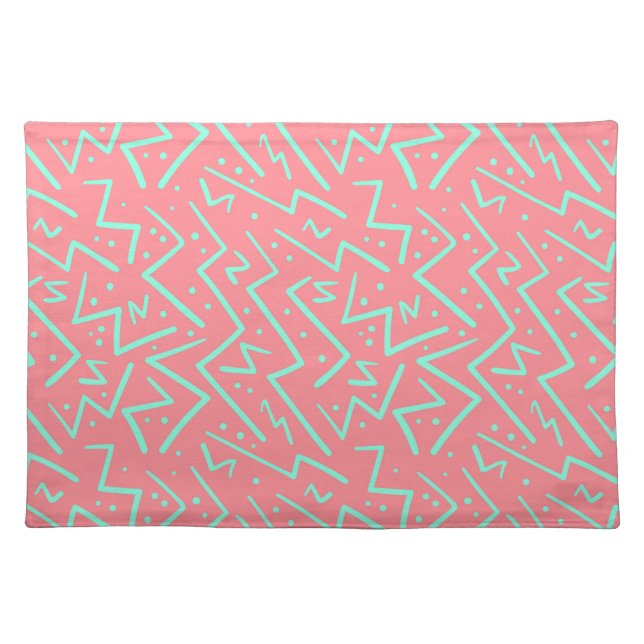 Pink & Green Retro Psychedelic Design Cloth Placemat (Front)