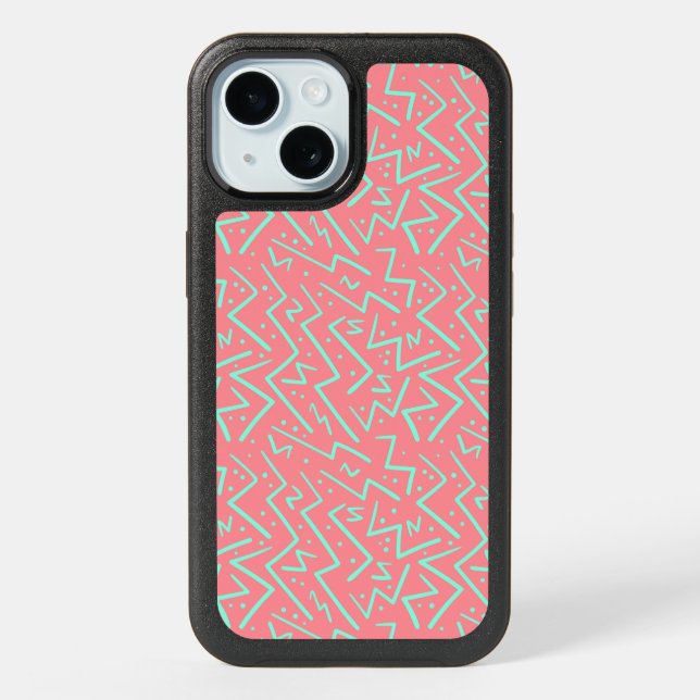 Pink & Green Retro Psychedelic Design iPhone 15 Case (Back)