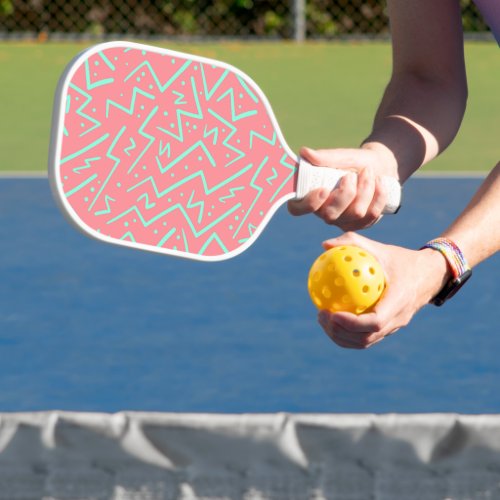 Pink  Green Retro Psychedelic Design Pickleball Paddle