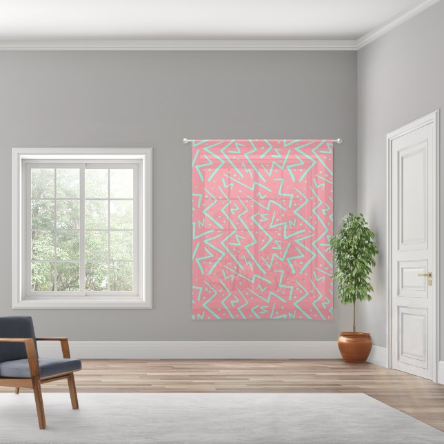 Pink & Green Retro Psychedelic Design Sheer Curtains (Wide)
