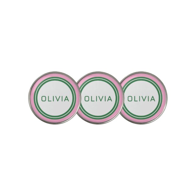 pink green retro stripe modern minimal golf ball marker (3 Up)