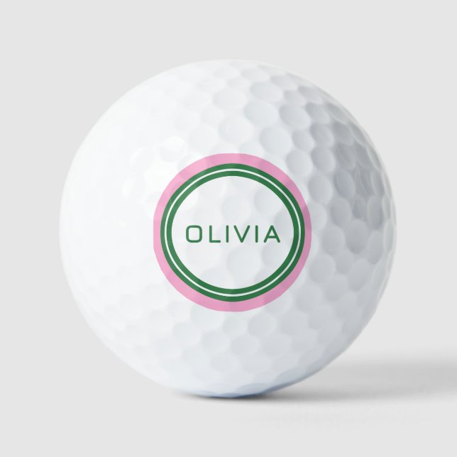 pink green retro stripe modern minimal golf balls (Front)