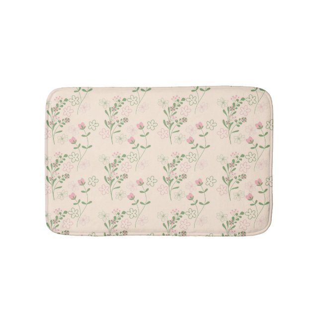 Pink Green Retro Y2K 70s Flower Pattern Bath Mat (Front)