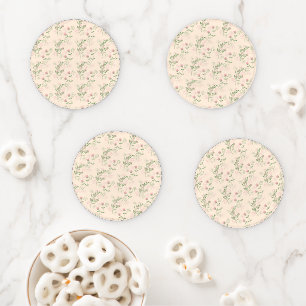 Pink Green Retro Y2K 70s Flower Pattern Coaster Set