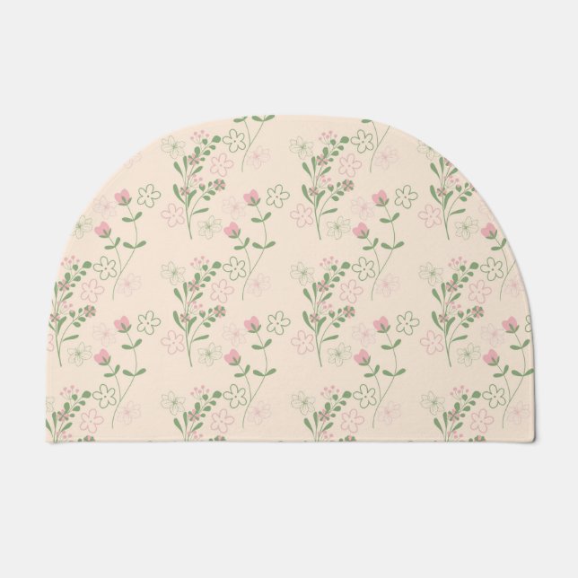 Pink Green Retro Y2K 70s Flower Pattern Doormat (Front)