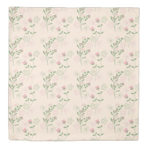 Pink Green Retro Y2K 70s Flower Pattern Duvet Cover