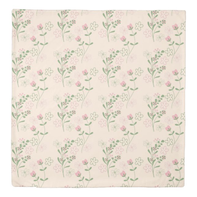 Pink Green Retro Y2K 70s Flower Pattern Duvet Cover (Front)