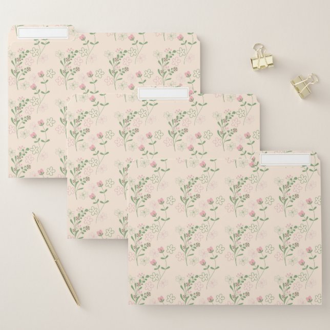 Pink Green Retro Y2K 70s Flower Pattern File Folder (Set)