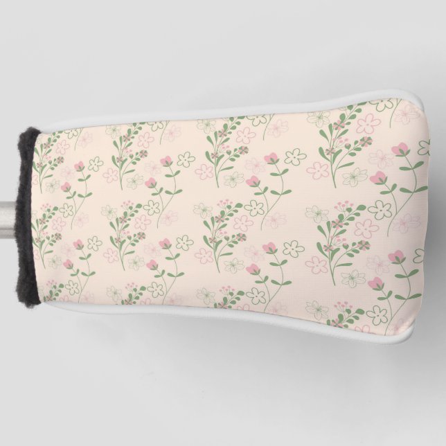 Pink Green Retro Y2K 70s Flower Pattern Golf Head Cover (Front)