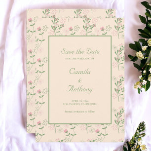 Pink Green Retro Y2K 70s Flower Pattern Invitation