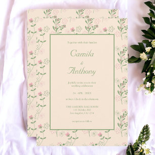Pink Green Retro Y2K 70s Flower Pattern Invitation