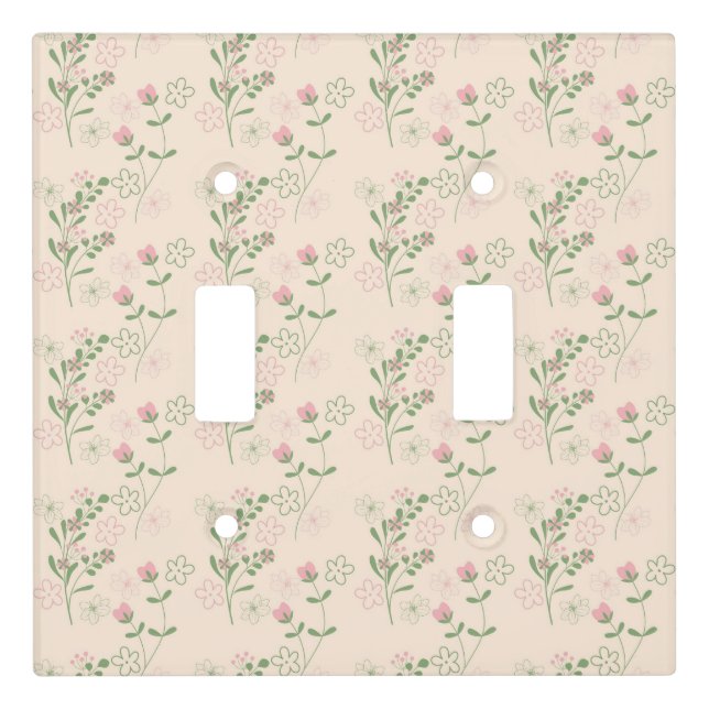 Pink Green Retro Y2K 70s Flower Pattern Light Switch Cover (Front)