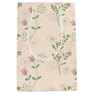 Pink Green Retro Y2K 70s Flower Pattern Medium Gift Bag