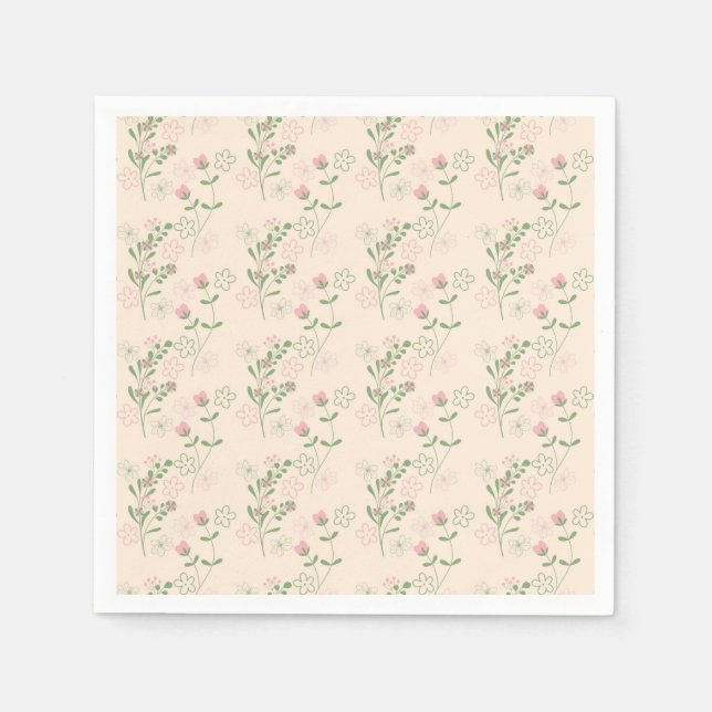 Pink Green Retro Y2K 70s Flower Pattern Napkins (Front)