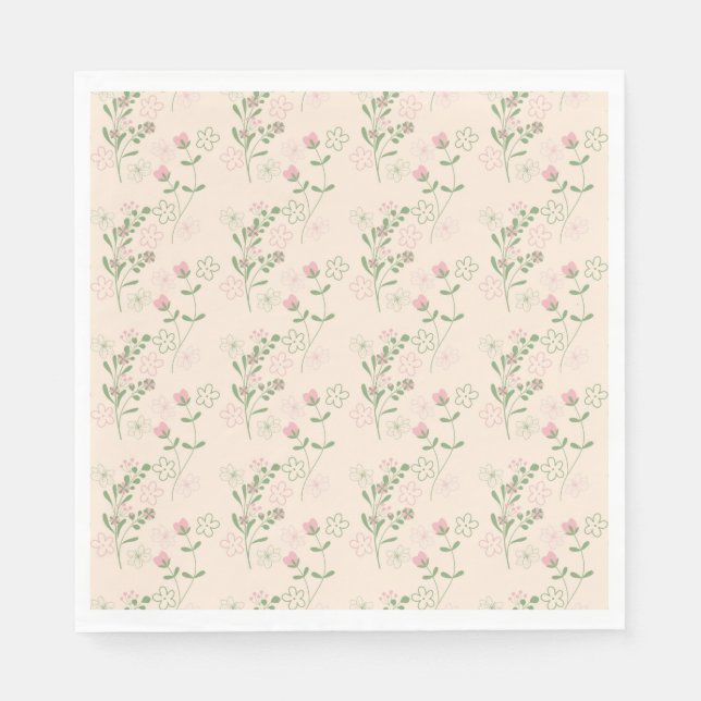 Pink Green Retro Y2K 70s Flower Pattern Napkins (Front)
