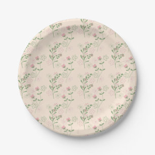 Pink Green Retro Y2K 70s Flower Pattern Paper Plates