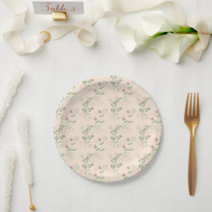 Pink Green Retro Y2K 70s Flower Pattern Paper Plates