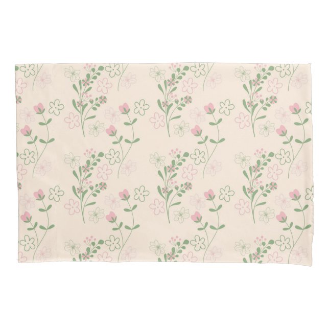Pink Green Retro Y2K 70s Flower Pattern Pillow Case (Front)