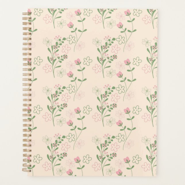 Pink Green Retro Y2K 70s Flower Pattern Planner (Front)
