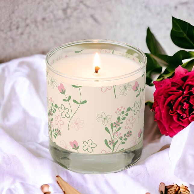 Pink Green Retro Y2K 70s Flower Pattern Scented Candle (Zazzle Pink Green Retro Y2K 70s Flower Pattern Scented Candle)