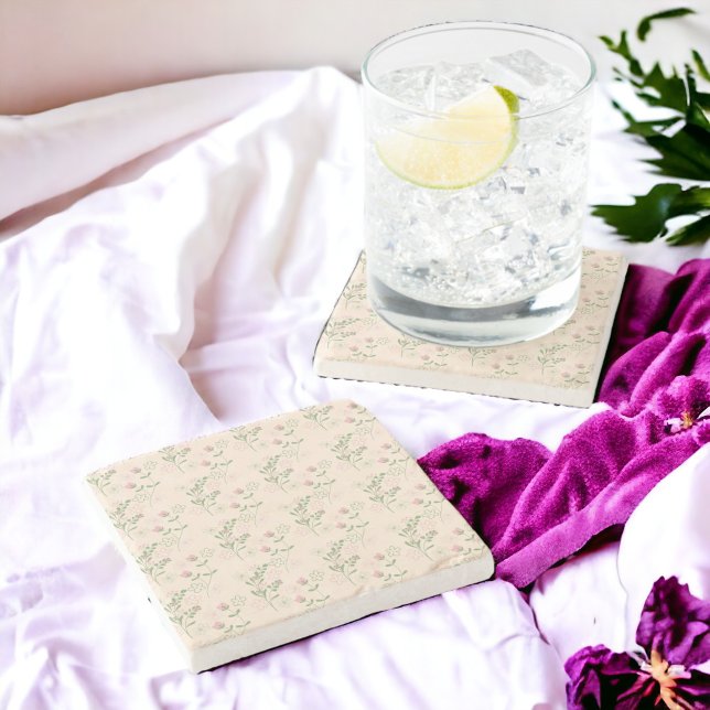 Pink Green Retro Y2K 70s Flower Pattern Stone Coaster (Zazzle Pink Green Retro Y2K 70s Flower Pattern Stone Coaster)