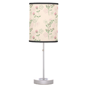 Pink Green Retro Y2K 70s Flower Pattern Table Lamp