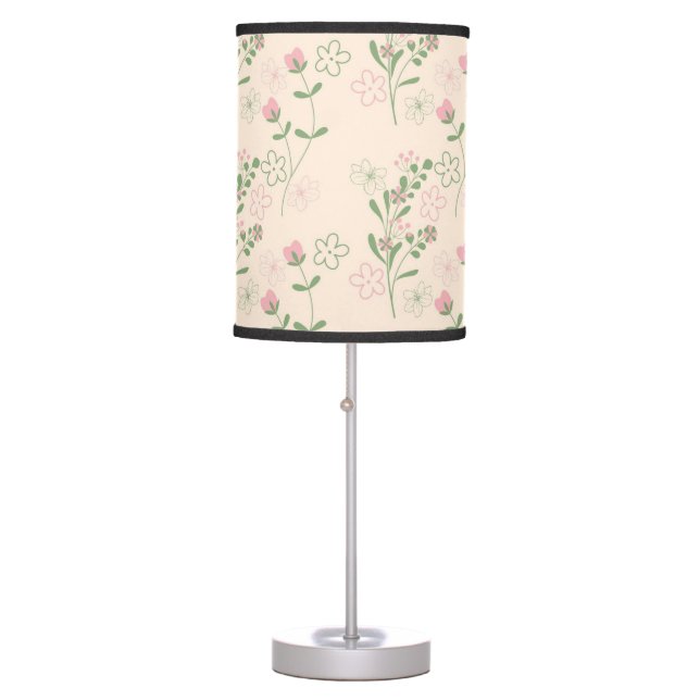 Pink Green Retro Y2K 70s Flower Pattern Table Lamp (Front)
