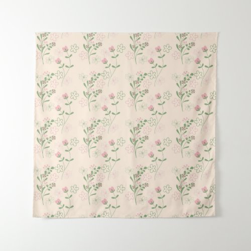 Pink Green Retro Y2K 70s Flower Pattern Tapestry