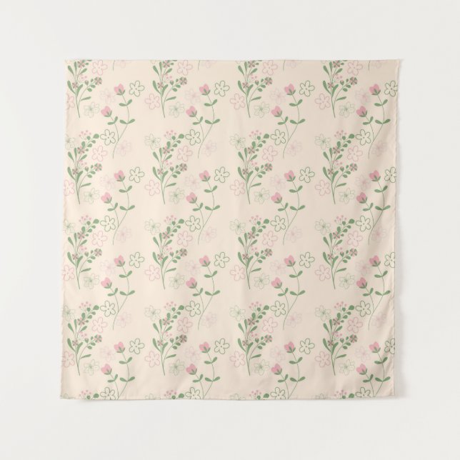 Pink Green Retro Y2K 70s Flower Pattern Tapestry (Front)