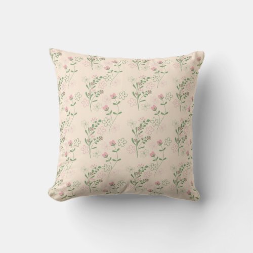 Pink Green Retro Y2K 70s Flower Pattern Throw Pillow