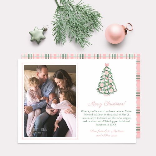 Pink Green Rose Gold Maximalist Christmas Picture Foil Holiday Card