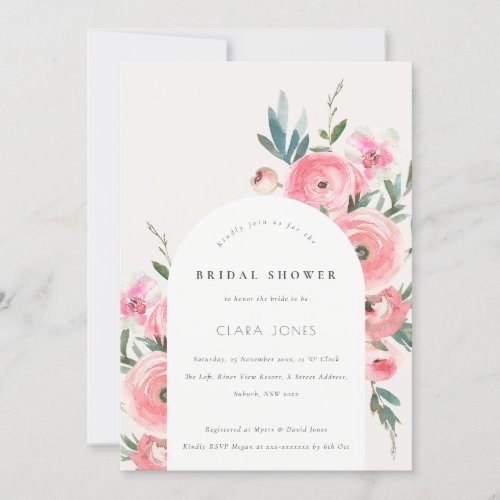 Pink Green Rose Orchid Arch Floral Bridal Shower Invitation