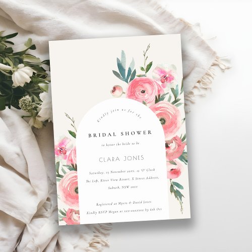 Pink Green Rose Orchid Arch Floral Bridal Shower Invitation