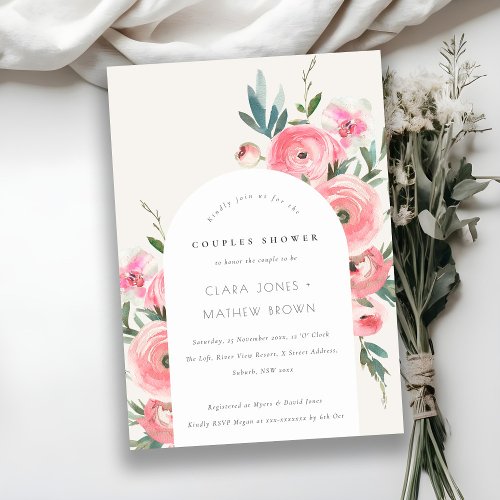 Pink Green Rose Orchid Arch Floral Couples Shower Invitation