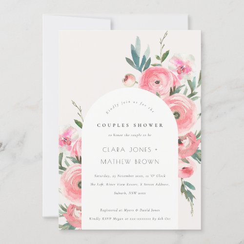 Pink Green Rose Orchid Arch Floral Couples Shower Invitation