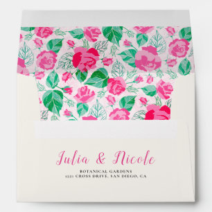 Pink Green Rose Petals Flowers Garden Wedding Envelope