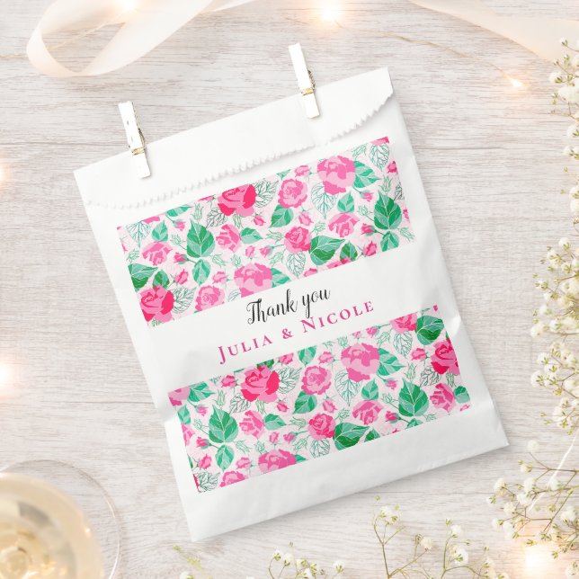 Pink Green Rose Petals Flowers Garden Wedding Favor Bag (Clipped)