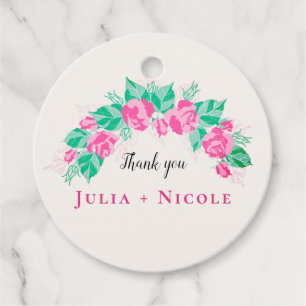 Pink Green Rose Petals Flowers Garden Wedding Favor Tags