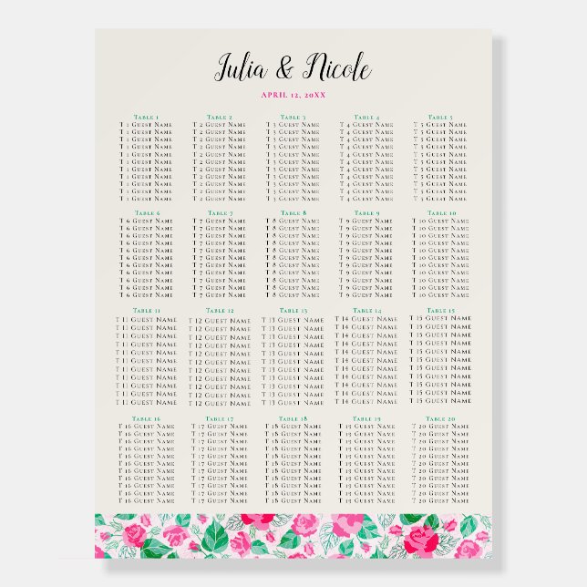 Pink Green Rose Petals Flowers Garden Wedding Foam Board (Front)