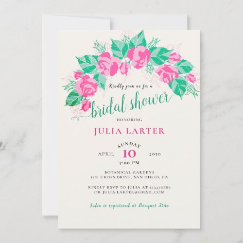 Pink Green Rose Petals Flowers Garden Wedding Invitation