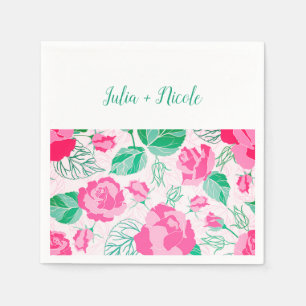 Pink Green Rose Petals Flowers Garden Wedding Napkins