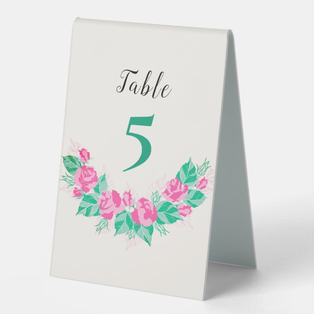 Pink Green Rose Petals Flowers Garden Wedding Table Tent (Front)