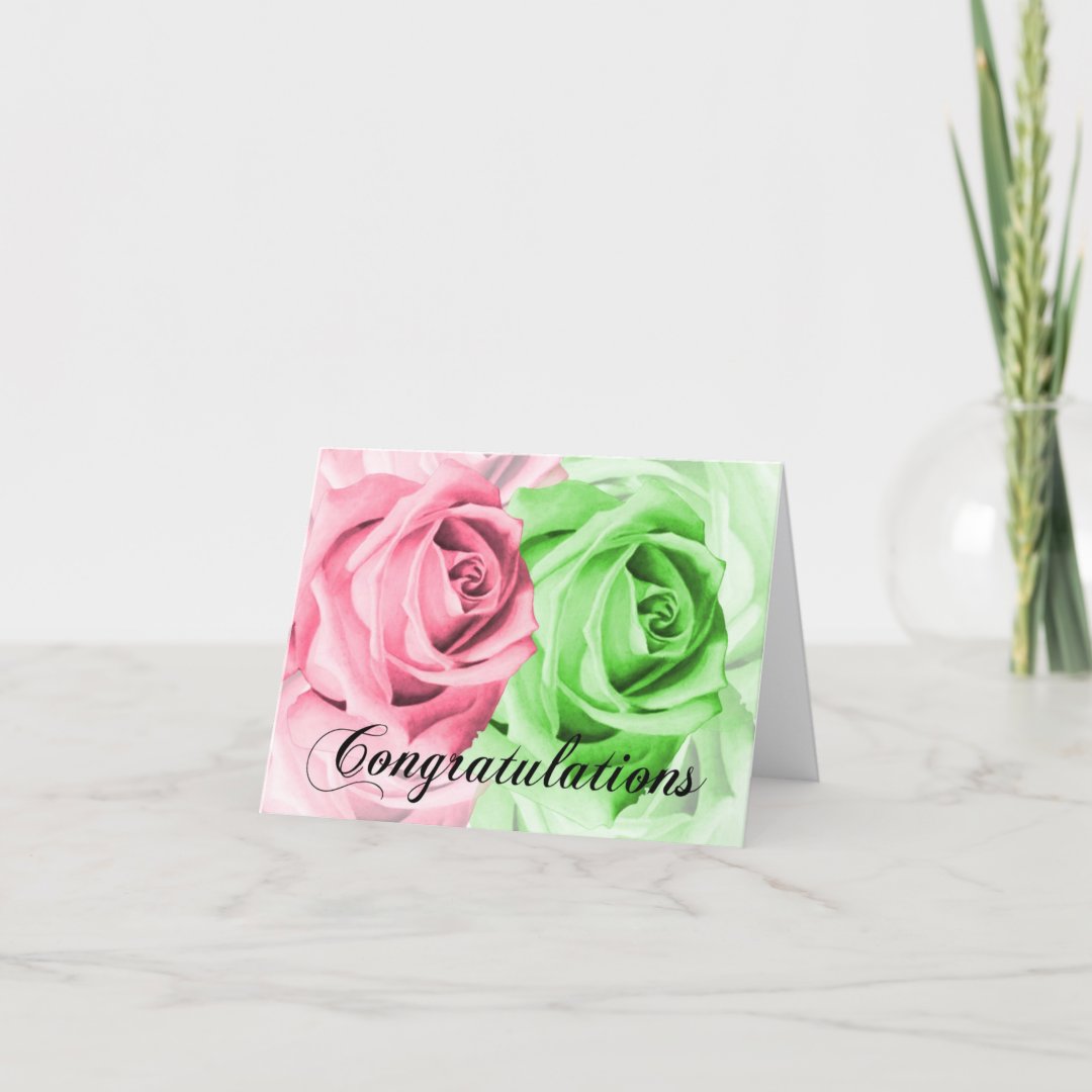 Pink & Green Roses Congratulations Card Zazzle