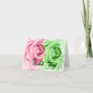 Pink & Green Roses Thank You Card