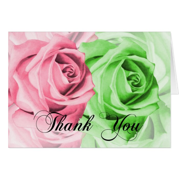 Pink & Green Roses Thank You Card