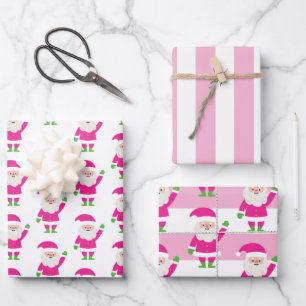 Pink & Green Santa Stripe Christmas Wrapping Paper